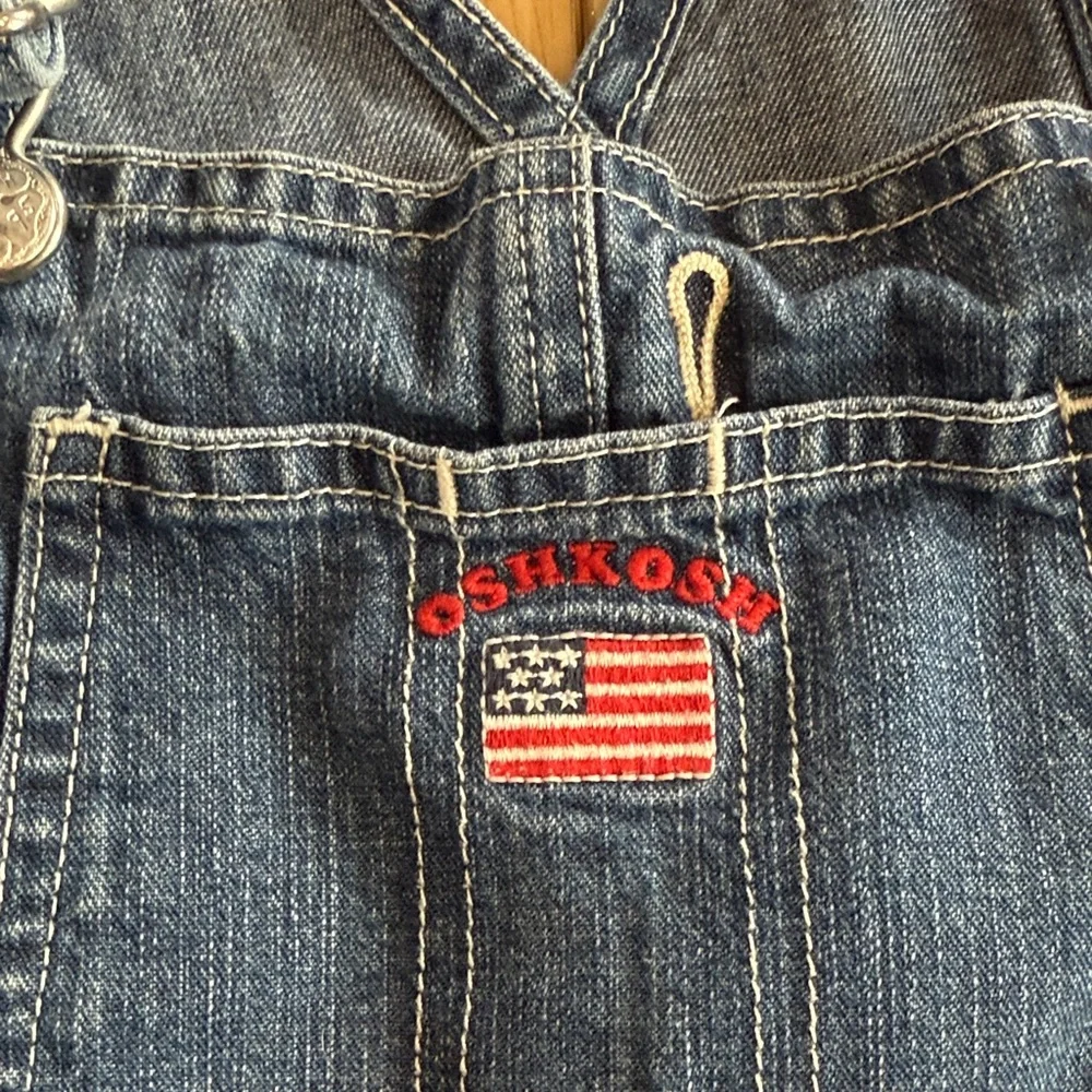 OshKosh B'gosh Blue Denim Dress with Red Flag Embroidery